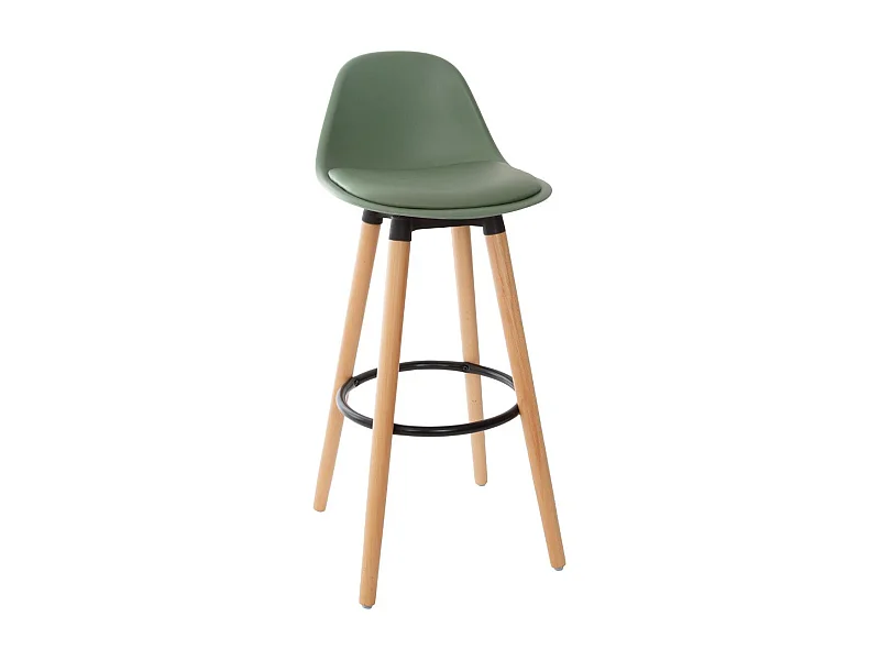 Tabouret de bar confortable Assise Kaki et Pieds en Bois H 92 cm