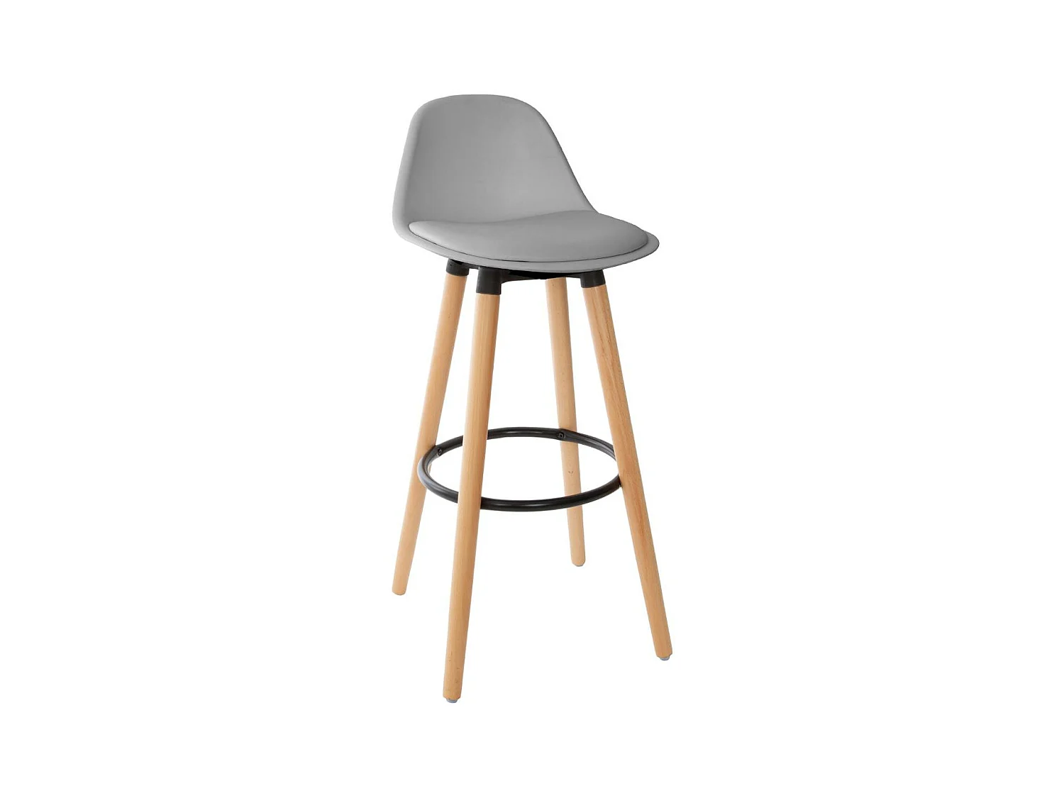 Tabouret de bar confortable Assise Grise et Pieds en Bois H 92 cm