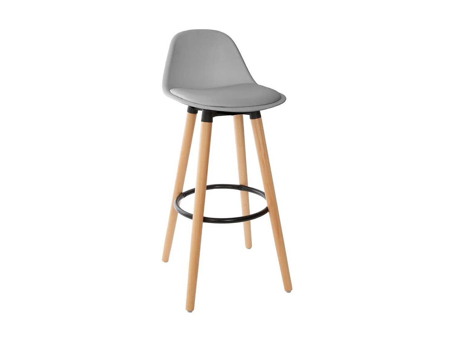 Tabouret de bar confortable Assise Grise et Pieds en Bois H 92 cm