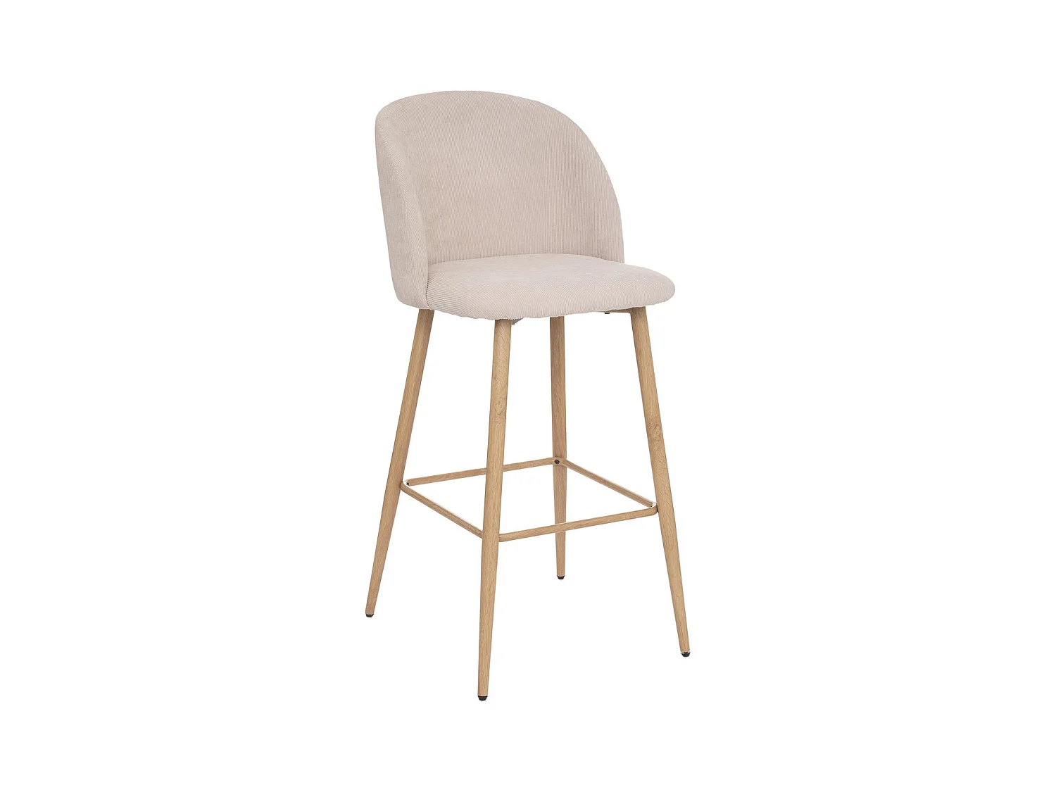 Tabouret Chaise de Bar en velours côtelé Beige Lin et pieds en métal aspect chêne