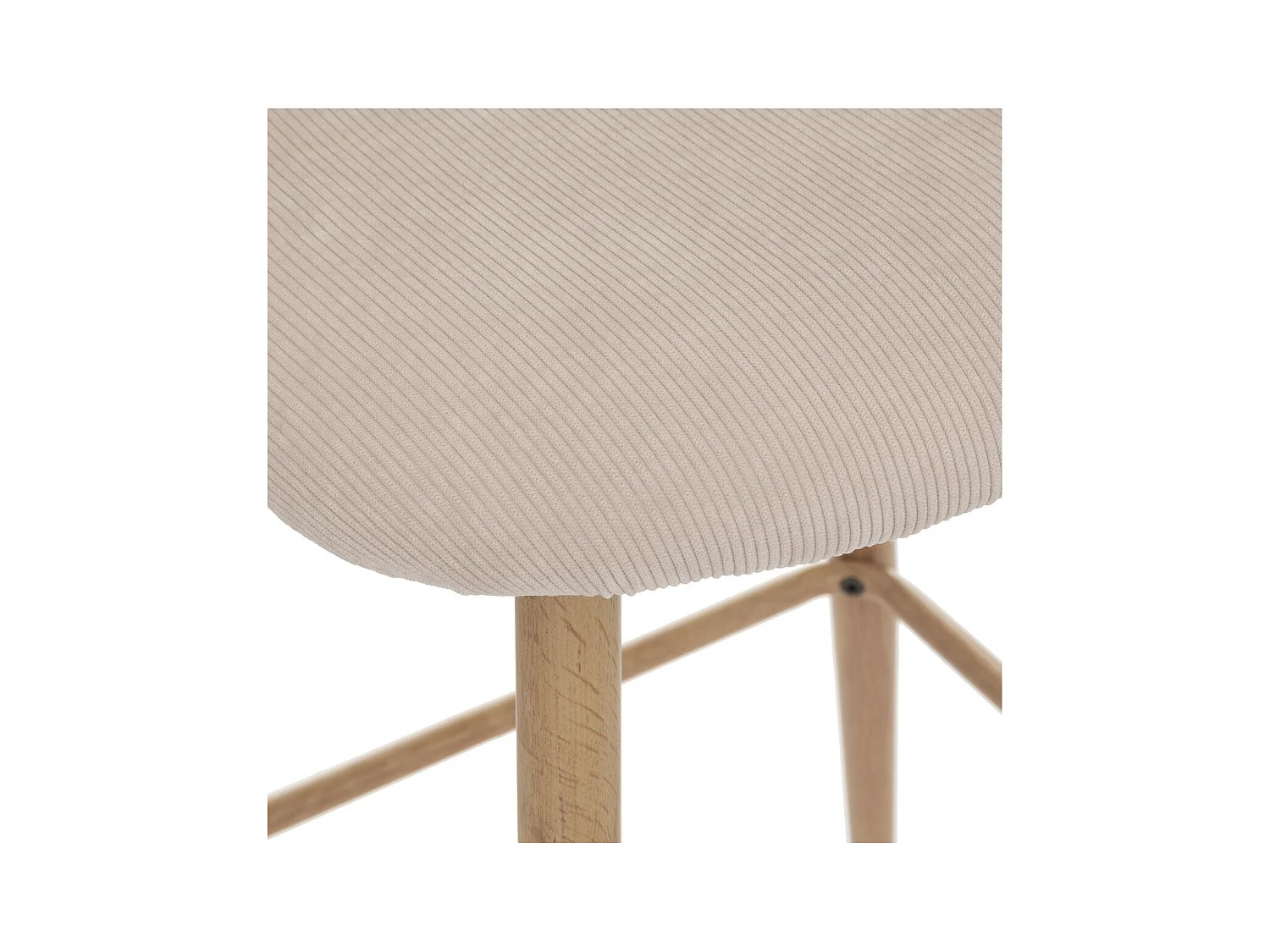 Tabouret Chaise de Bar en velours côtelé Beige Lin et pieds en métal aspect chêne
