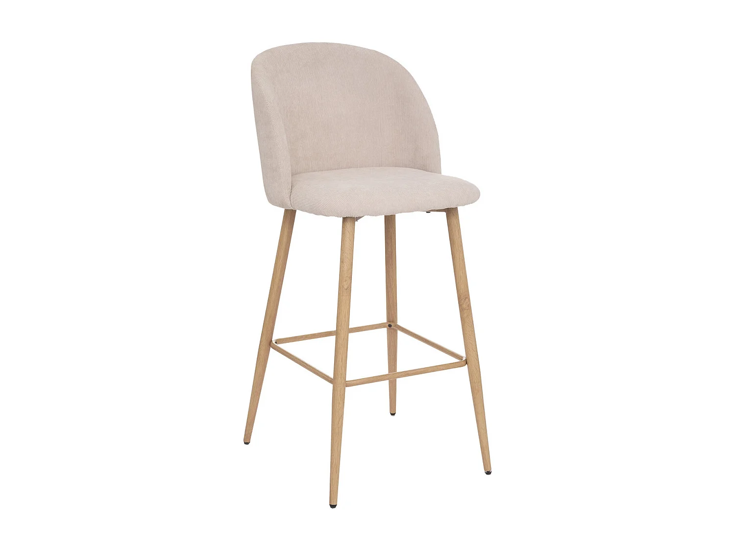 Tabouret Chaise de Bar en velours côtelé Beige Lin et pieds en métal aspect chêne
