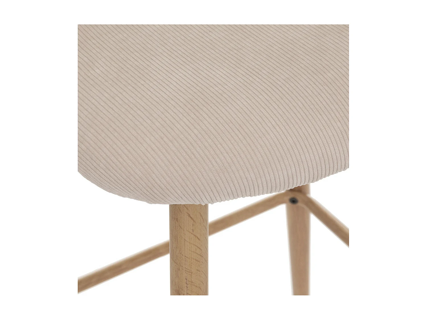 Tabouret Chaise de Bar en velours côtelé Beige Lin et pieds en métal aspect chêne