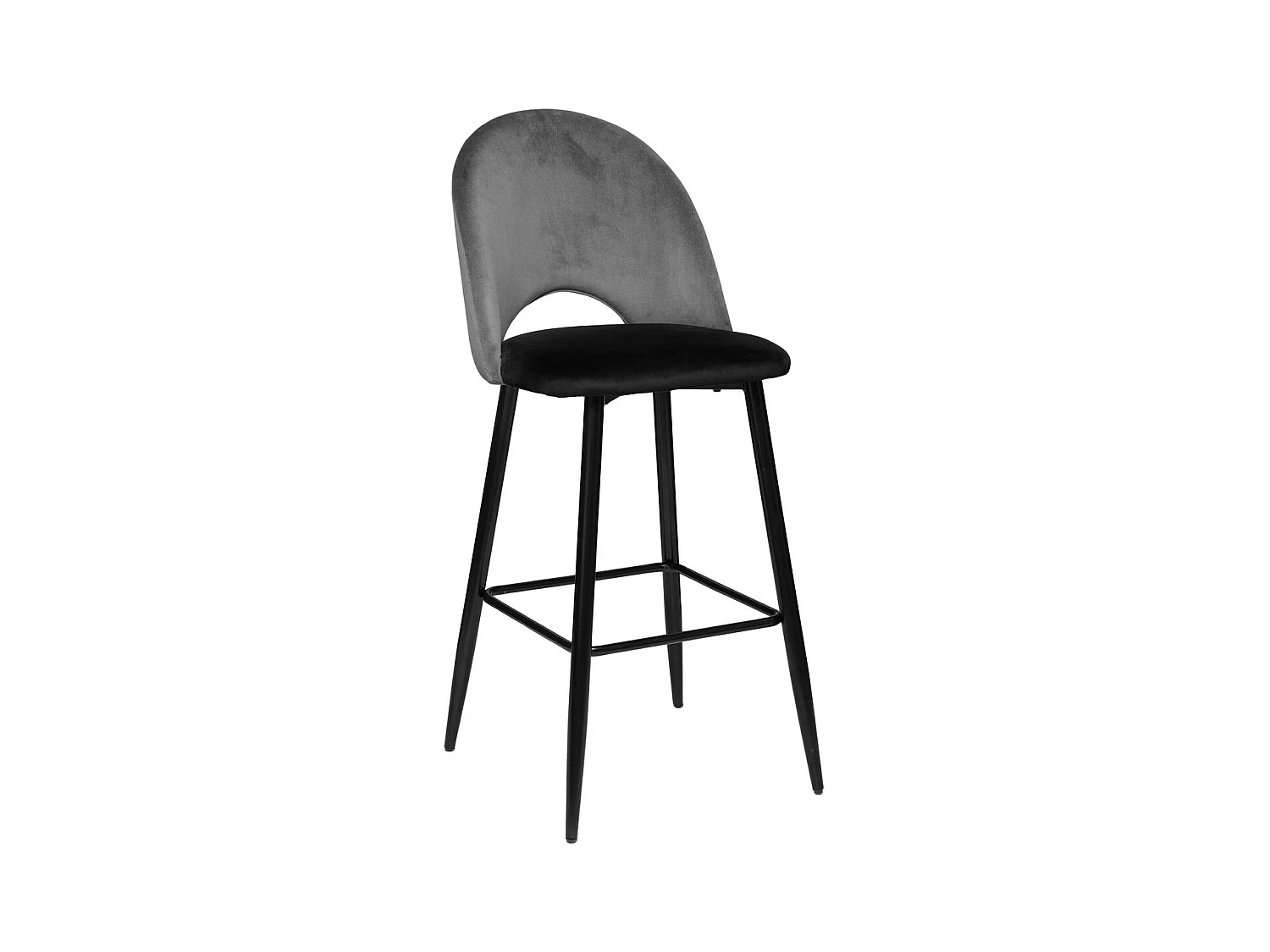 Tabouret Chaise de Bar Bicolore en Velours Gris ardoise et Noir H 110 cm