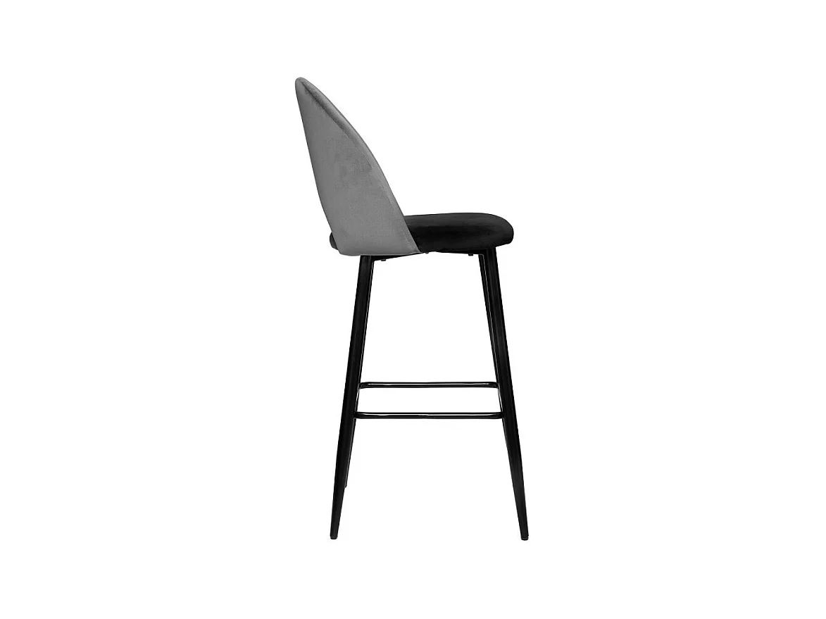 Tabouret Chaise de Bar Bicolore en Velours Gris ardoise et Noir H 110 cm