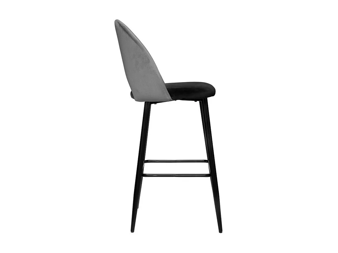 Tabouret Chaise de Bar Bicolore en Velours Gris ardoise et Noir H 110 cm