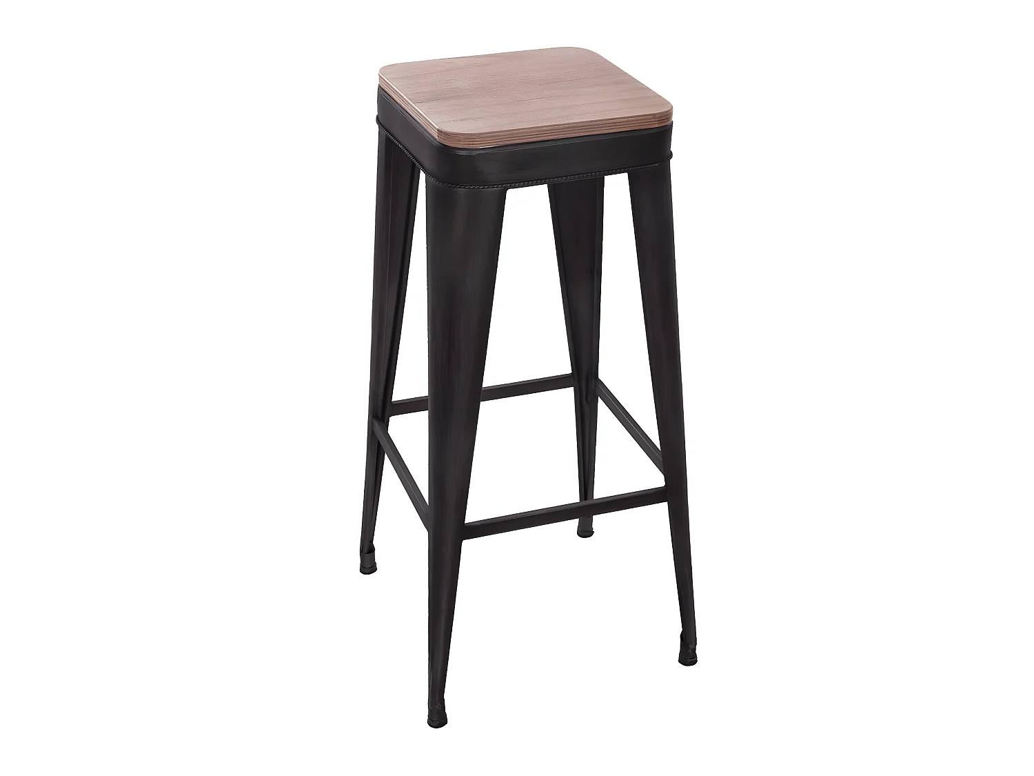 Tabouret de bar en Métal Noir industriel et Bois H 79.5 cm