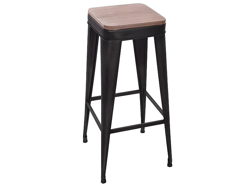 Tabouret de bar en Métal Noir industriel et Bois H 79.5 cm
