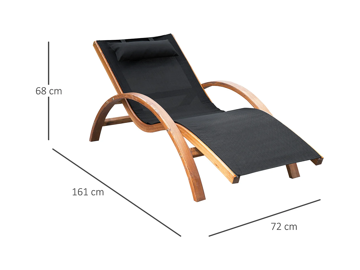 Transat chaise longue design style tropical bois massif naturel coloris beige noir