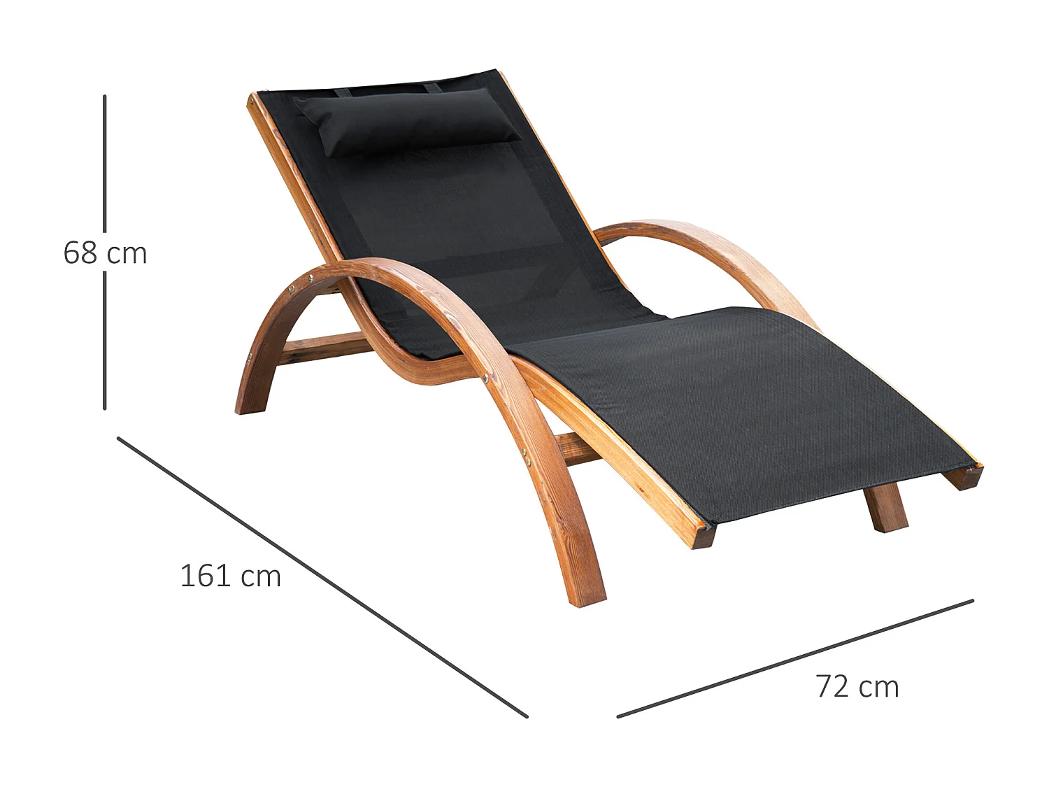 Transat chaise longue design style tropical bois massif naturel coloris beige noir