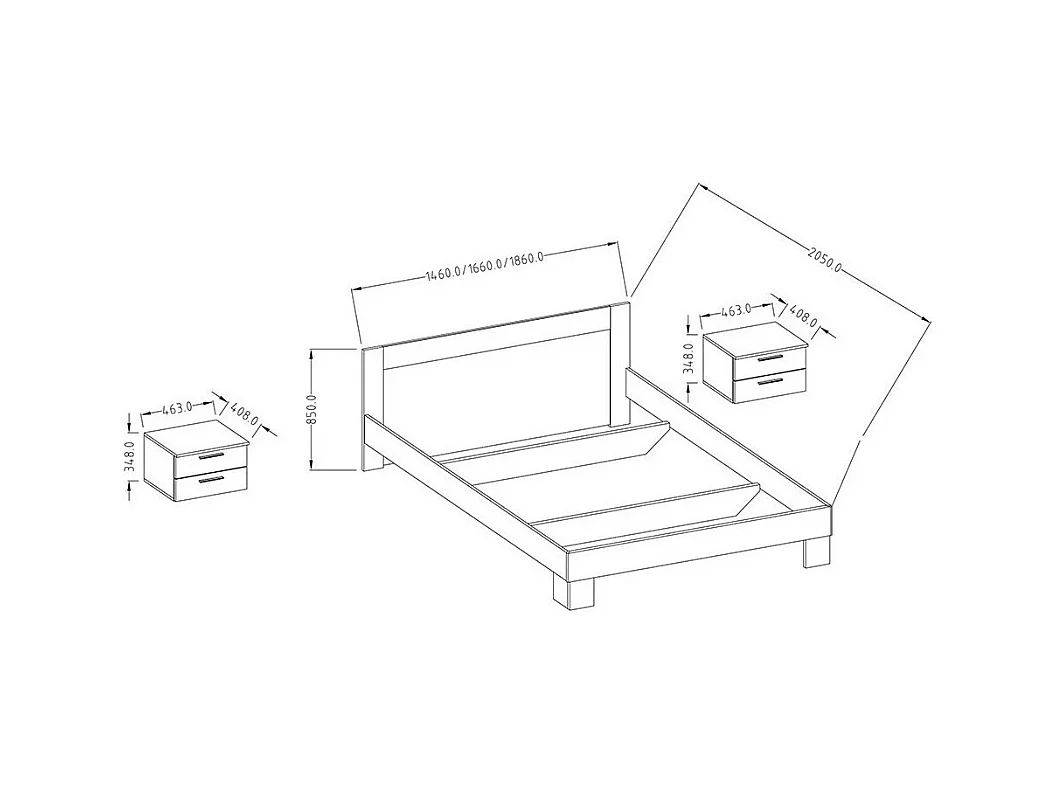Lit adulte 160x200 collection IRINA. Chevets intégrés. Coloris Red Wallnut et noir