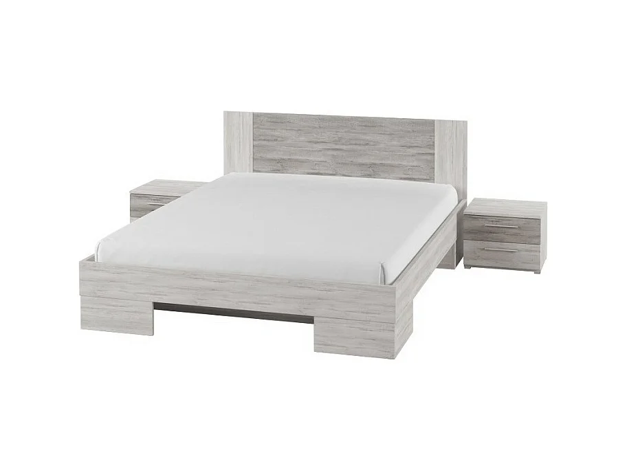 Lit adulte 160x200 collection IRINA. Chevets intégrés. Coloris gris clair et gris foncé