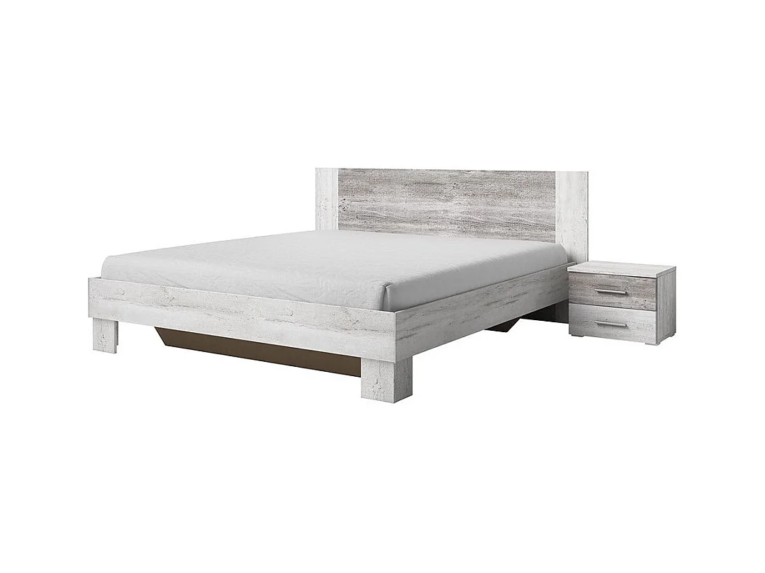 Lit adulte 160x200 collection IRINA. Chevets intégrés. Coloris gris clair et gris foncé