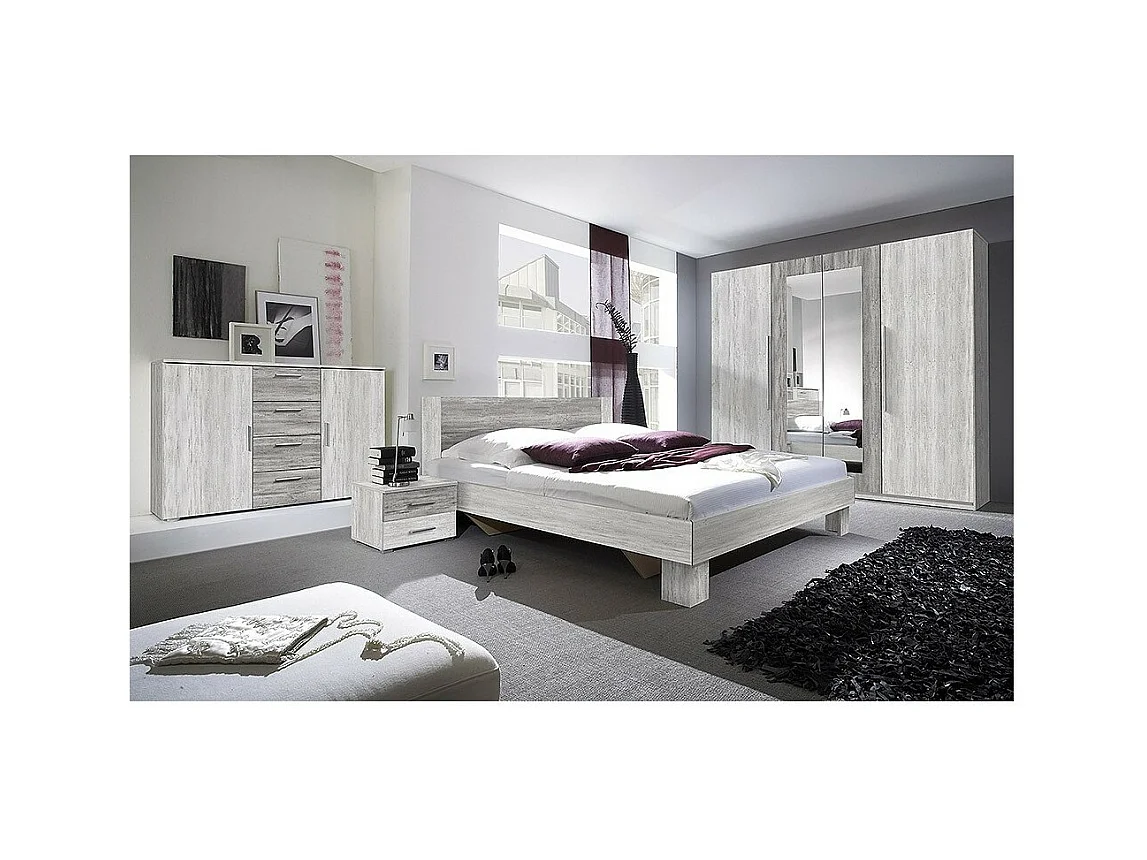 Lit adulte 160x200 collection IRINA. Chevets intégrés. Coloris gris clair et gris foncé