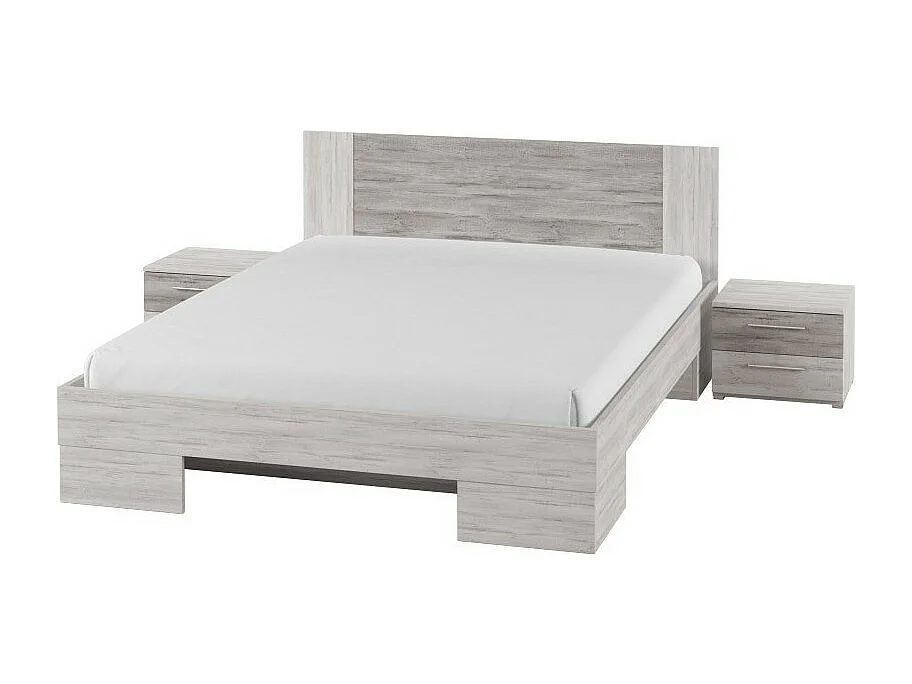 Lit adulte 160x200 collection IRINA. Chevets intégrés. Coloris gris clair et gris foncé