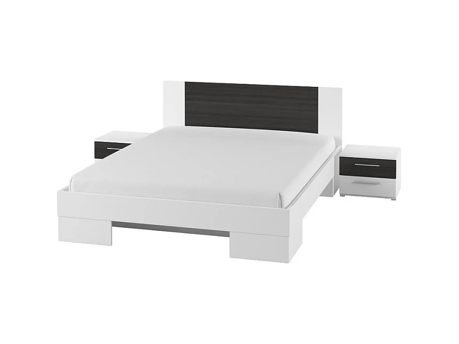Lit adulte 180x200 collection IRINA. Chevets intégrés. Coloris blanc et gris anthracite