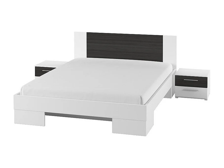 Lit adulte 180x200 collection IRINA. Chevets intégrés et sommier inclus. Coloris blanc et gris anthracite