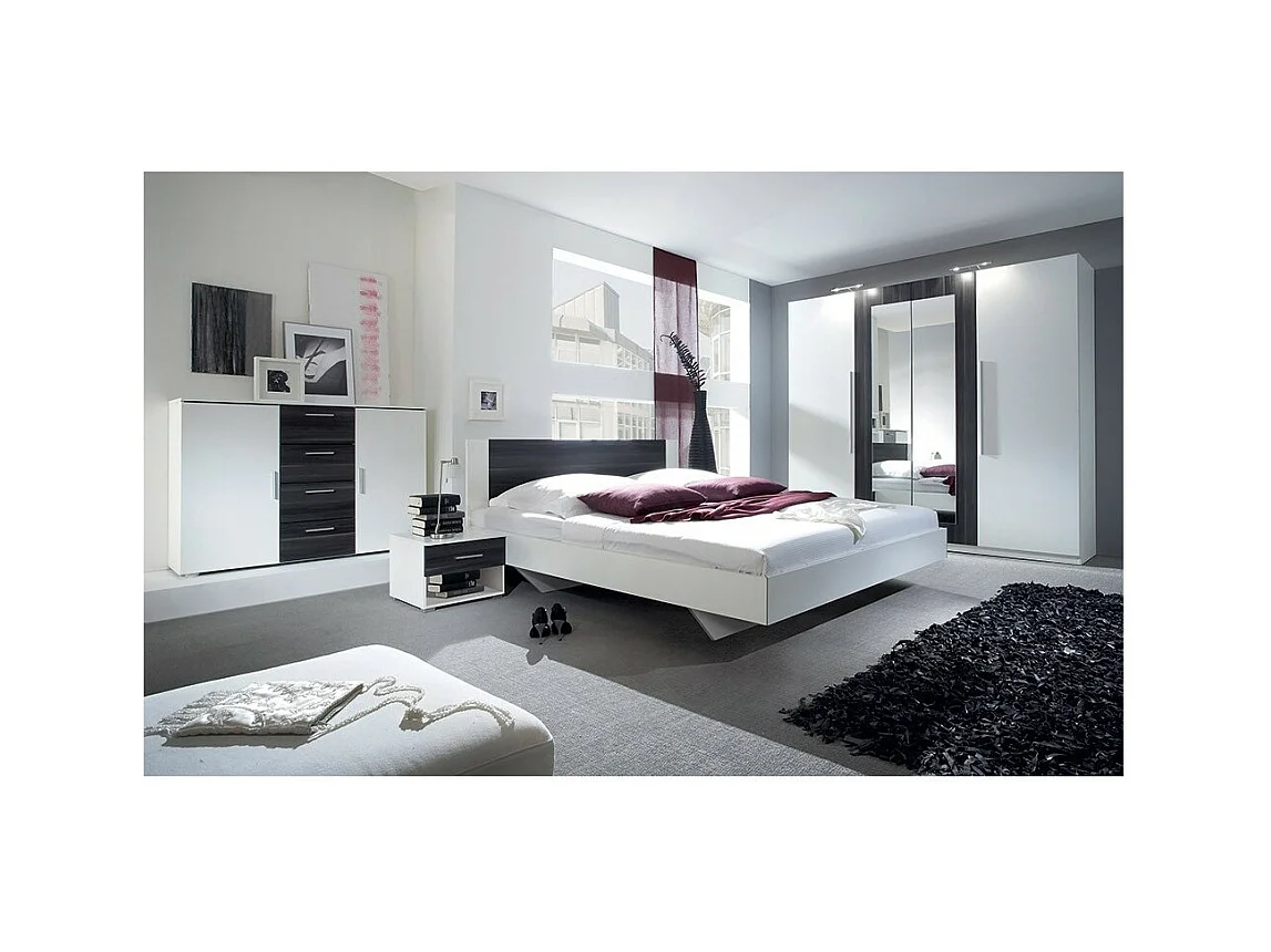 Volwassen bed 160x200 uit de IRINA collectie. Geïntegreerde nachtkastjes. Kleuren wit en antracietgrijs.