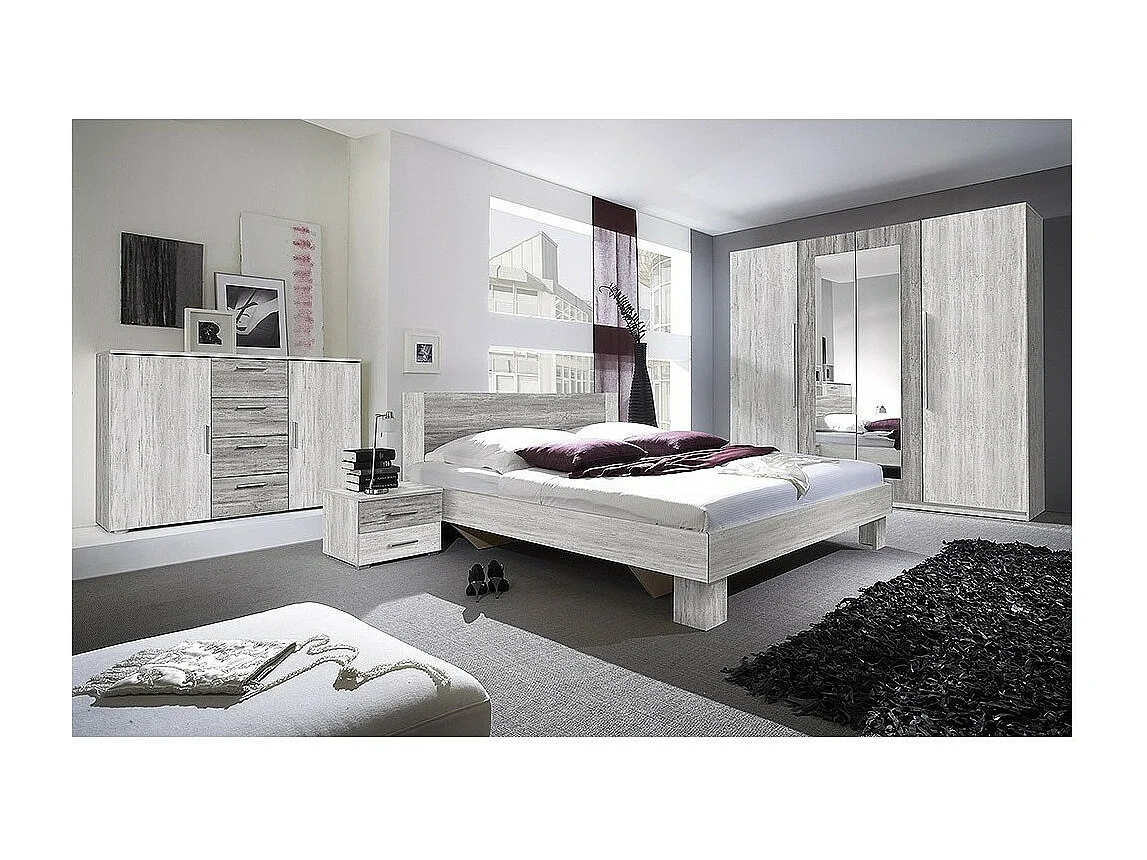 Erwachsenenbett 180x200 aus der Kollektion IRINA. Integrierte Nachttische. Farben Hellgrau und Dunkelgrau.