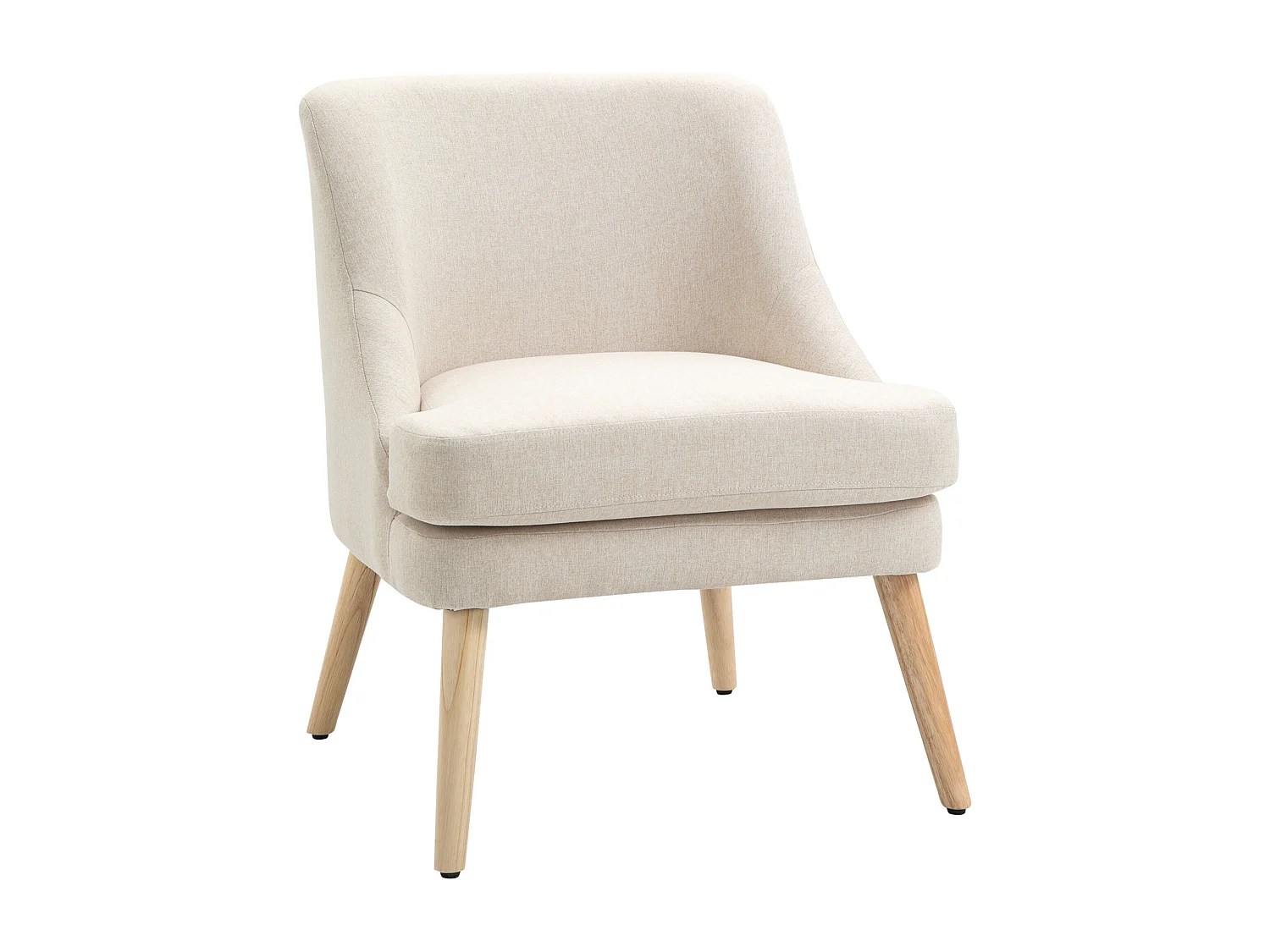 Fauteuil lounge design scandinave pieds effilés bois massif hévéa revêtement tissu polyester aspect lin beige