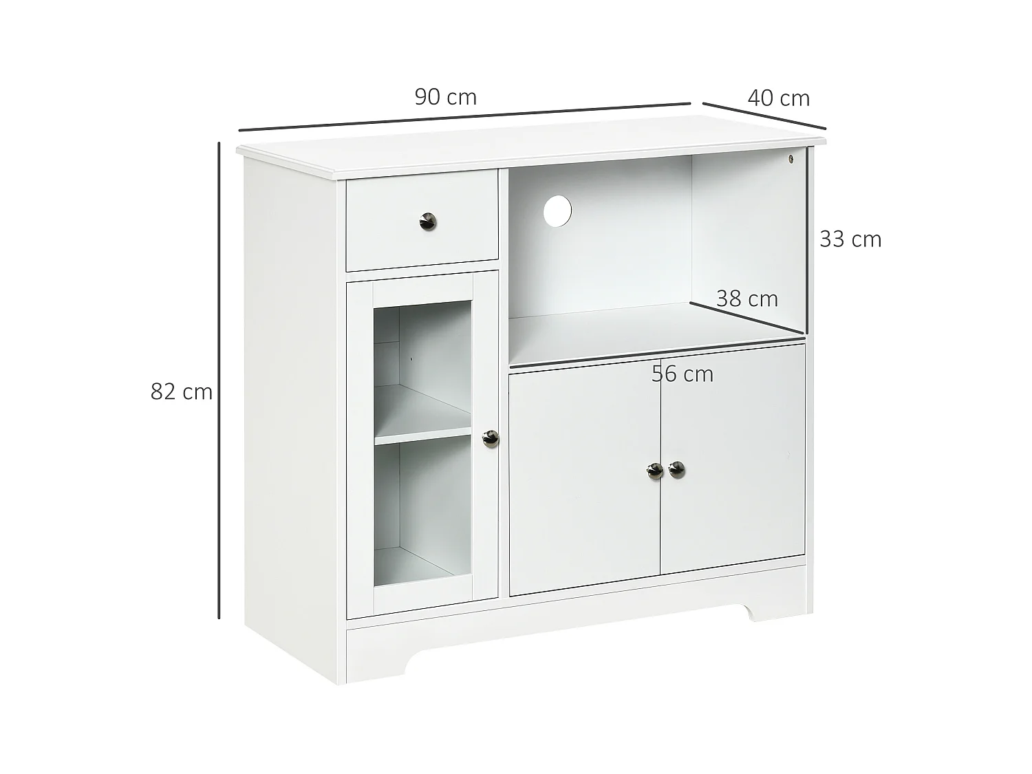 Meuble micro-ondes pour cuisine - tiroir, 3 portes, niche - dim. 90L x 40l x 82H cm - MDF blanc