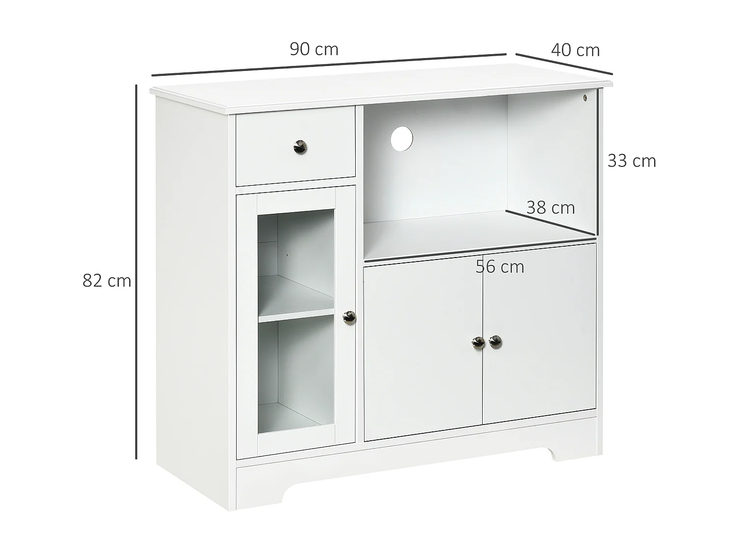 Meuble micro-ondes pour cuisine - tiroir, 3 portes, niche - dim. 90L x 40l x 82H cm - MDF blanc