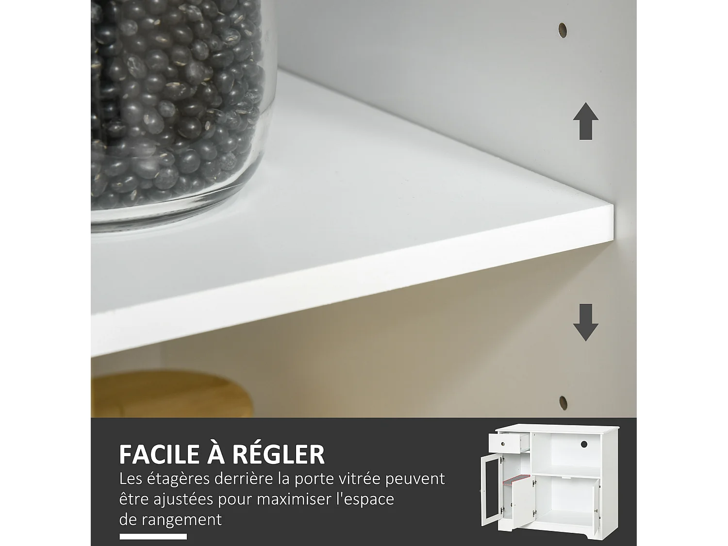 Meuble micro-ondes pour cuisine - tiroir, 3 portes, niche - dim. 90L x 40l x 82H cm - MDF blanc