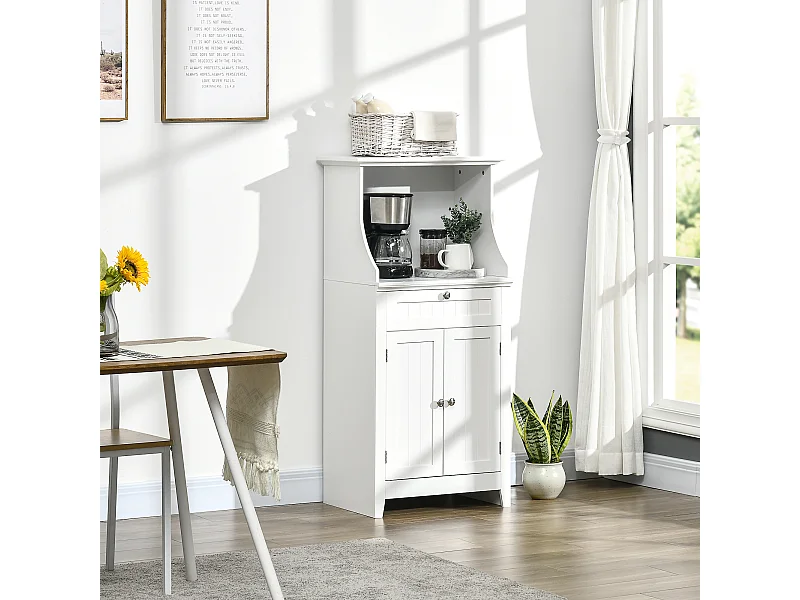 Meuble micro-ondes pour cuisine - tiroir, 2 portes, niche - dim. 60L x 40l x 122,5H cm - MDF blanc