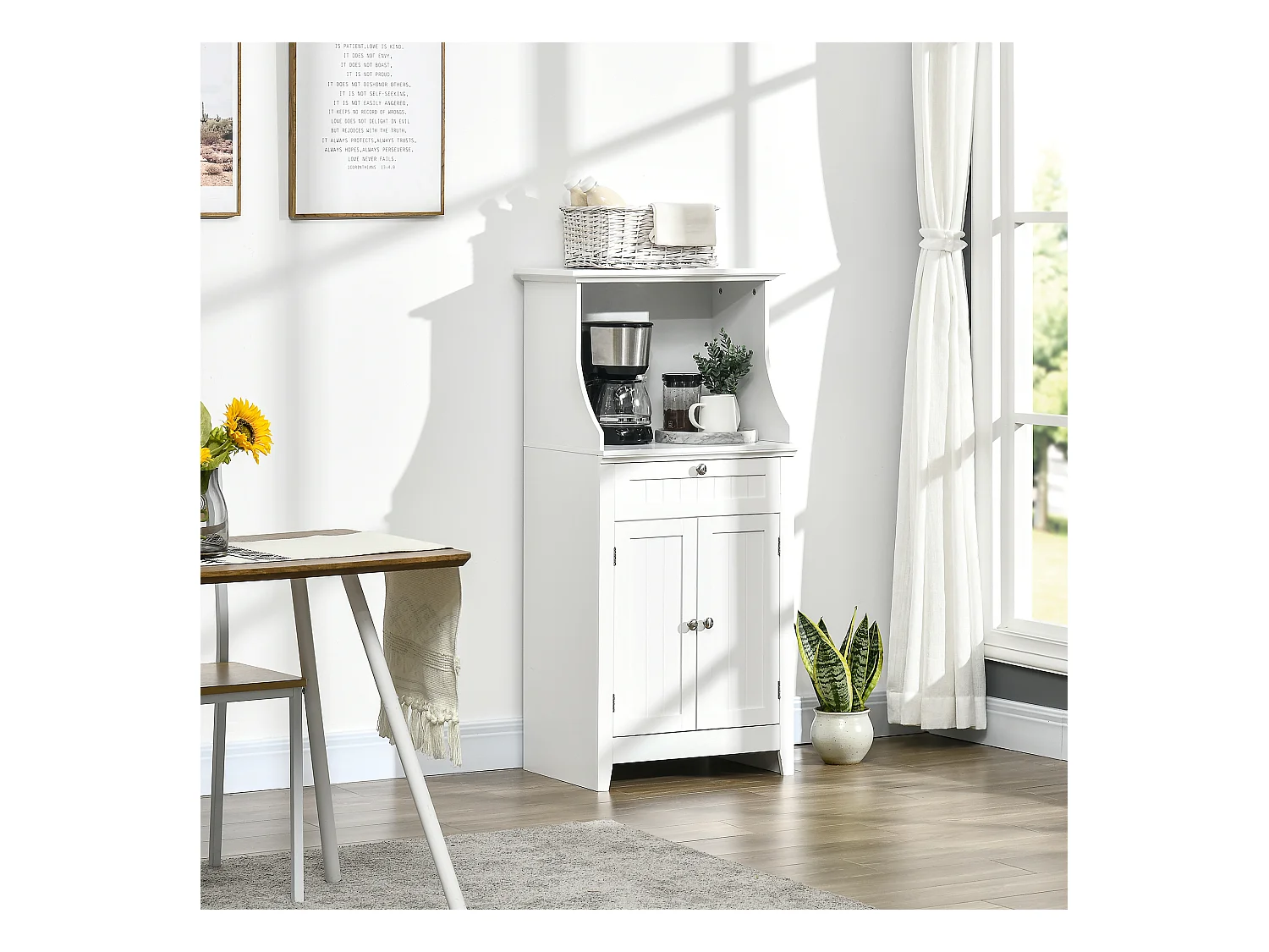 Meuble micro-ondes pour cuisine - tiroir, 2 portes, niche - dim. 60L x 40l x 122,5H cm - MDF blanc