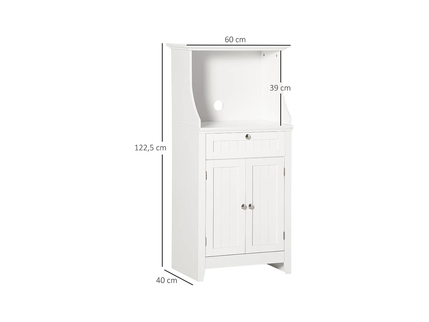 Meuble micro-ondes pour cuisine - tiroir, 2 portes, niche - dim. 60L x 40l x 122,5H cm - MDF blanc