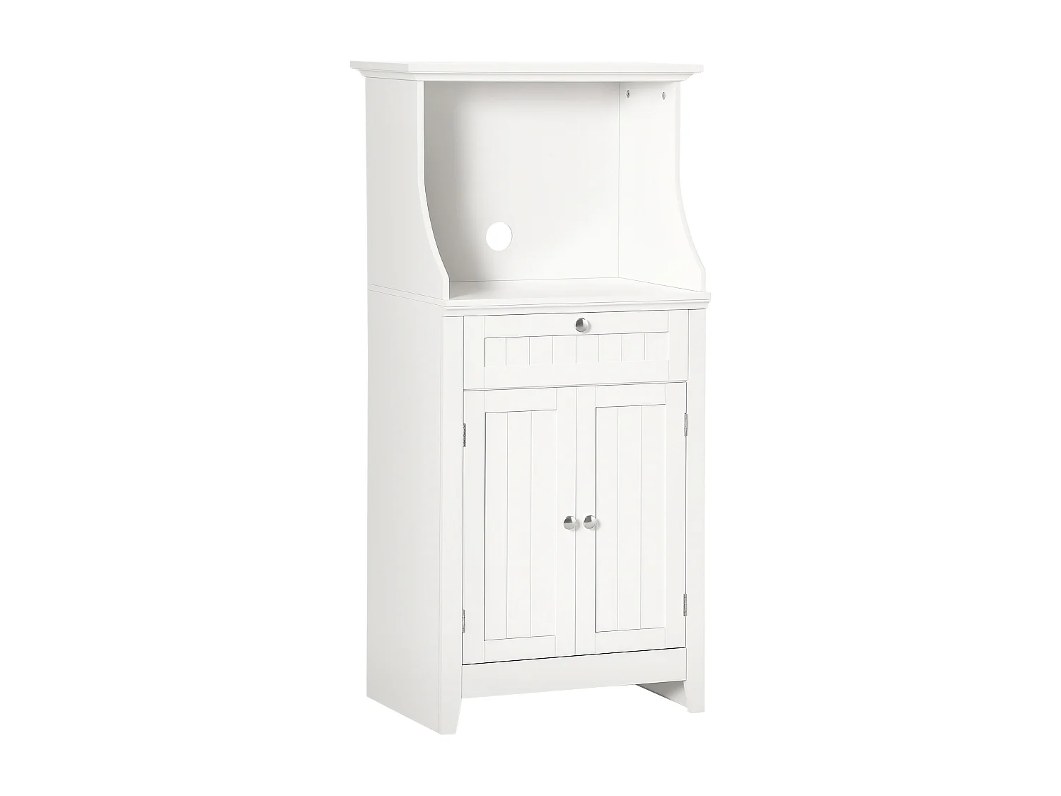 Meuble micro-ondes pour cuisine - tiroir, 2 portes, niche - dim. 60L x 40l x 122,5H cm - MDF blanc