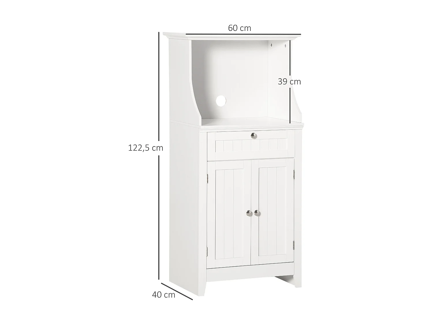 Meuble micro-ondes pour cuisine - tiroir, 2 portes, niche - dim. 60L x 40l x 122,5H cm - MDF blanc