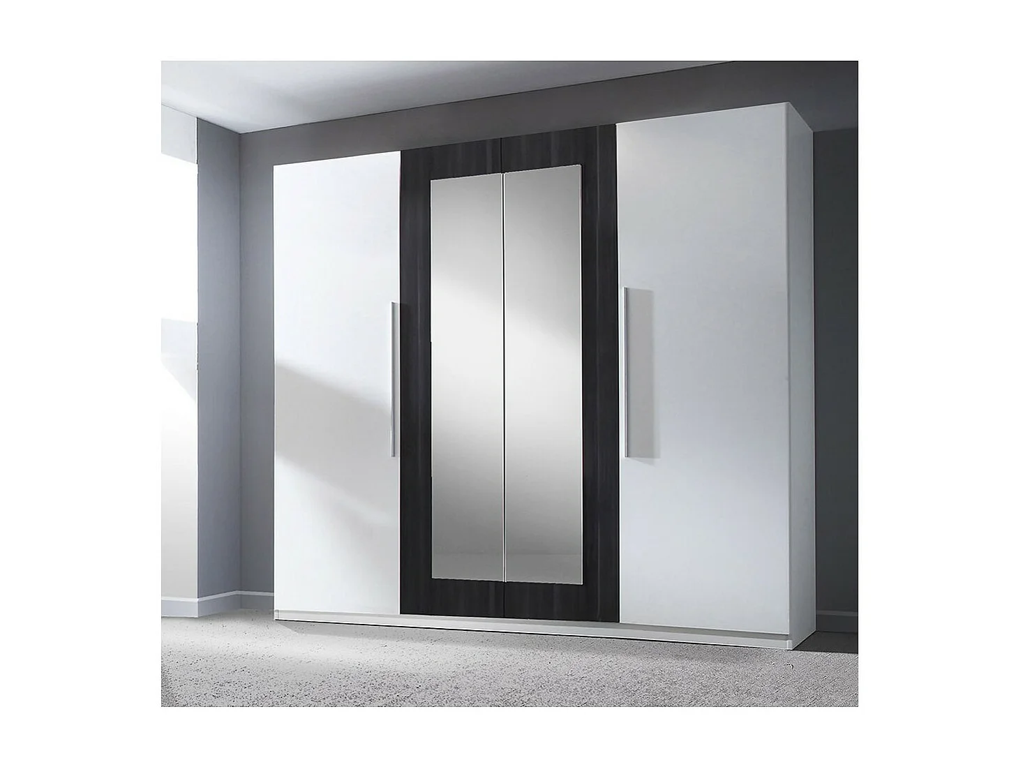 Armoire 4 portes avec miroirs couleur blanc et gris anthracite - IRINA