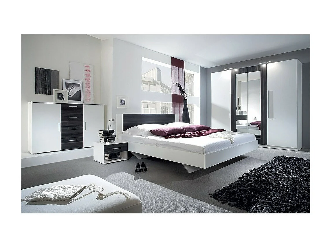 Armoire 4 portes avec miroirs couleur blanc et gris anthracite - IRINA