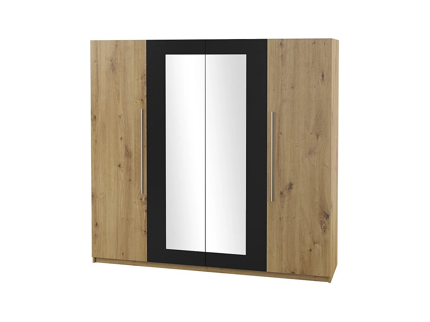 Armadio IRINA 4 porte con specchi - rovere e nero - 228 x 57 x 214 cm
