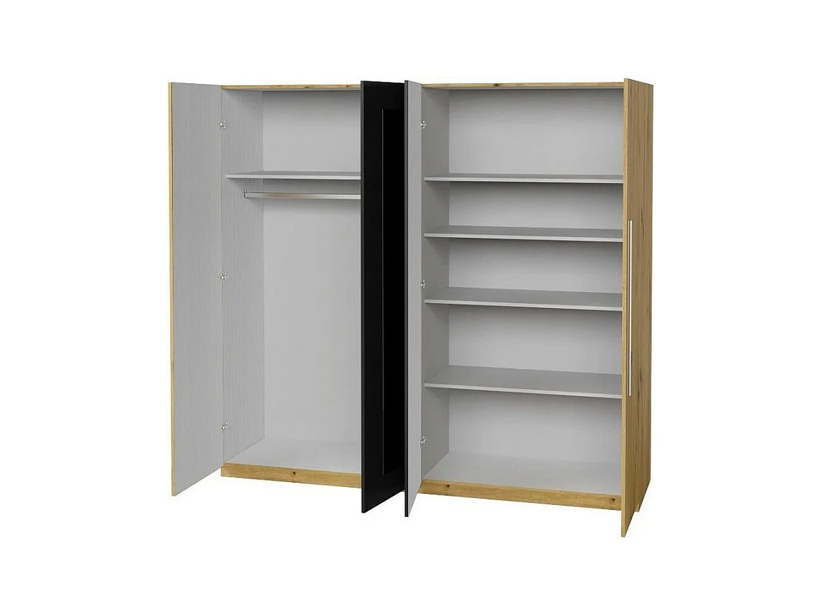 Kledingkast IRINA 4 deuren met spiegels - eiken en zwart - 228 x 57 x 214 cm