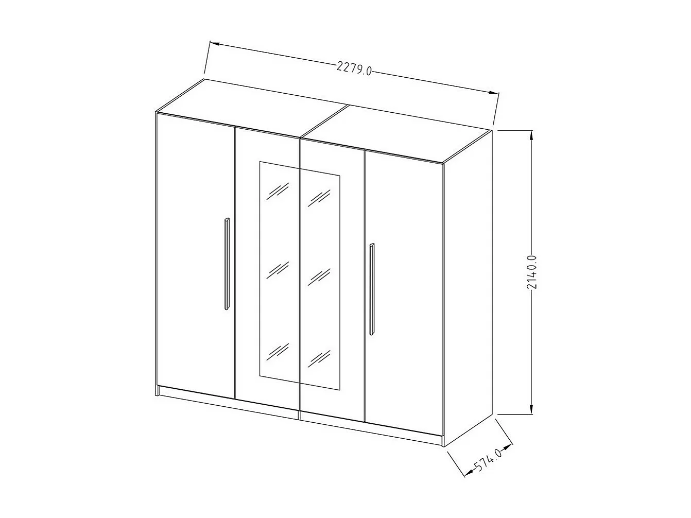 Armário de 4 portas com espelhos cor carvalho e preto - IRINA