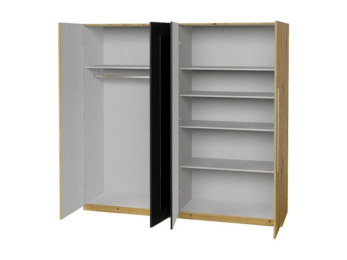 Armário de 4 portas com espelhos cor carvalho e preto - IRINA