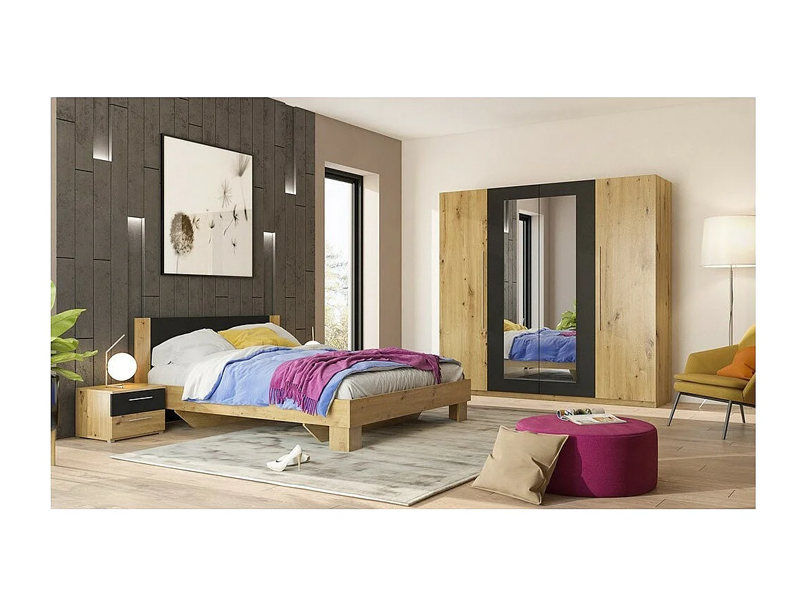 Armário de 4 portas com espelhos cor carvalho e preto - IRINA