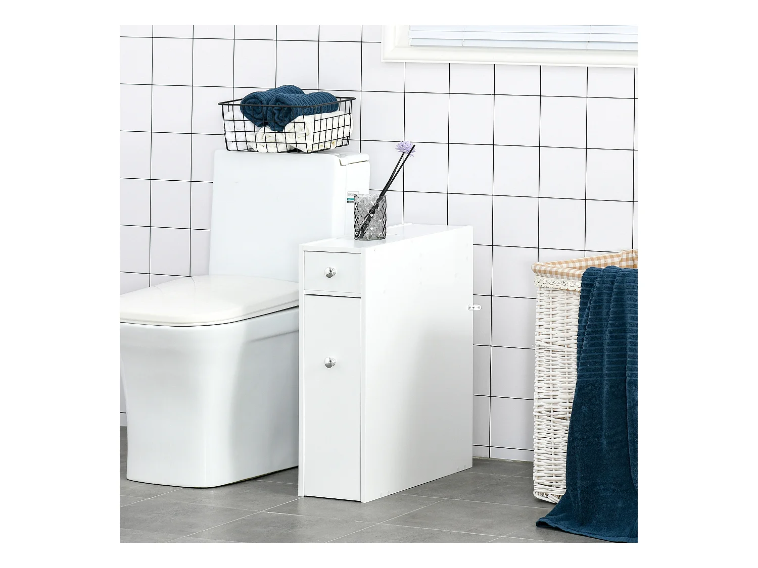 Support papier toilette - porte-papier toilette - armoire pour papier toilette - 2 tiroirs, coffre - MDF blanc