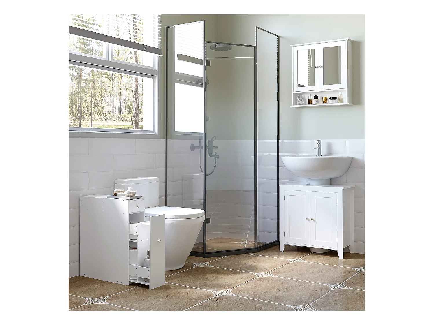 Support papier toilette - porte-papier toilette - armoire pour papier toilette - 2 tiroirs, coffre - MDF blanc