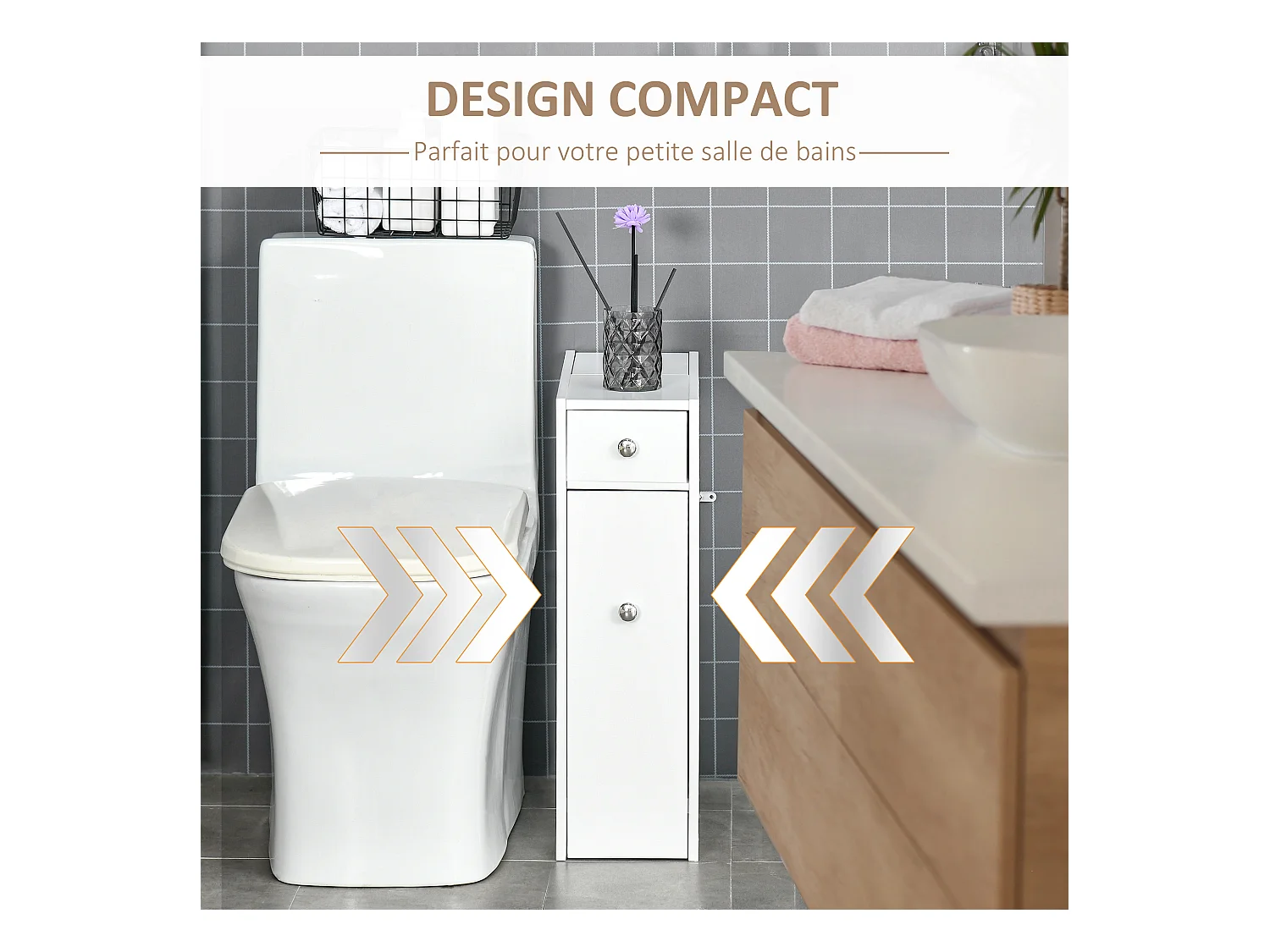 Support papier toilette - porte-papier toilette - armoire pour papier toilette - 2 tiroirs, coffre - MDF blanc