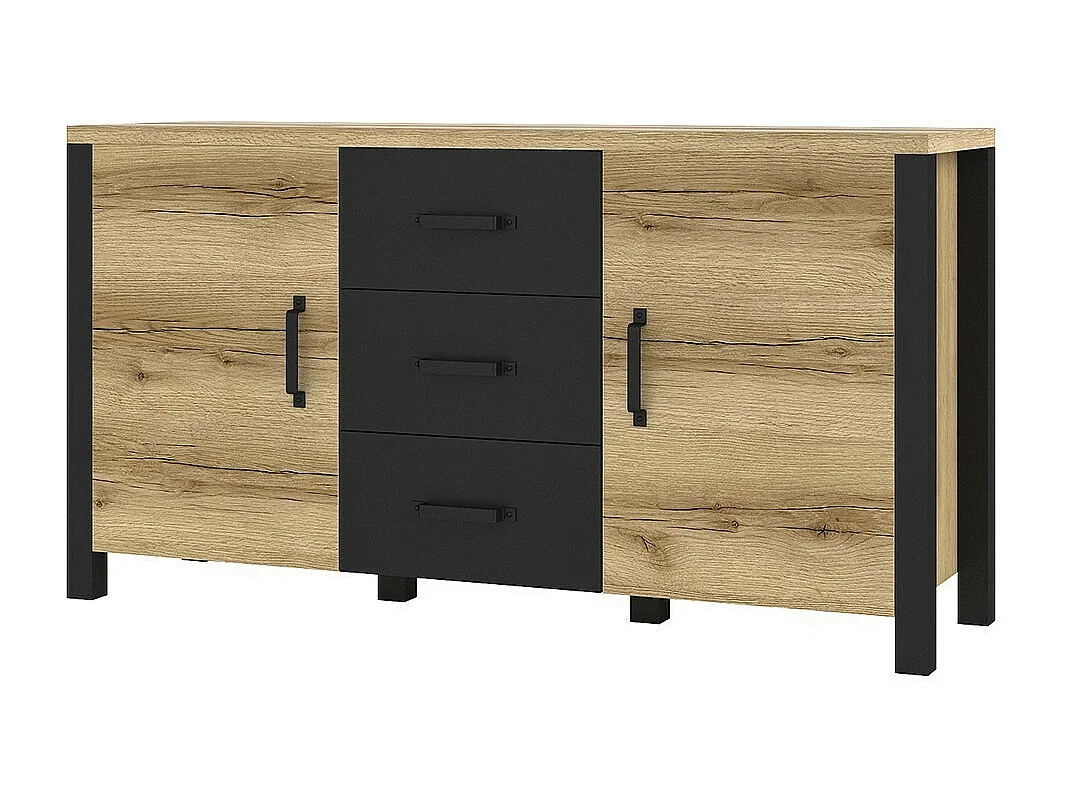 Ensemble de 5 meubles de salle à manger collection DARWIN. Couleur chêne clair et noir.