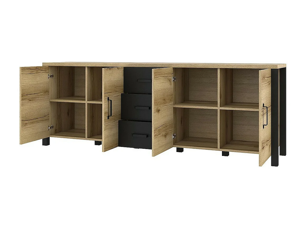 Ensemble de 5 meubles de salle à manger collection DARWIN. Couleur chêne clair et noir.