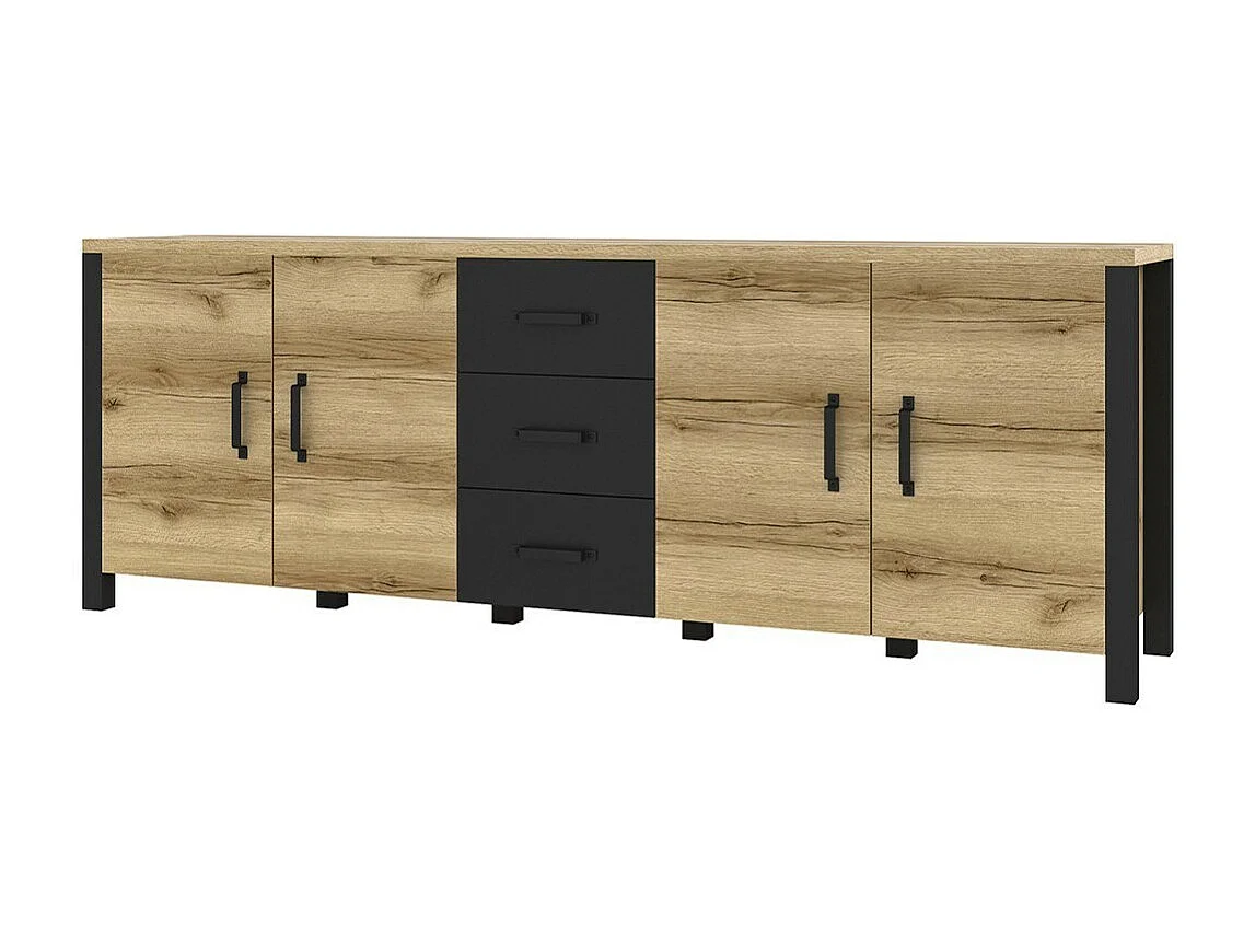 Ensemble de 5 meubles de salle à manger collection DARWIN. Couleur chêne clair et noir.
