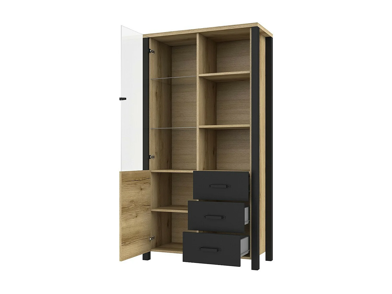 Ensemble de 5 meubles de salle à manger collection DARWIN. Couleur chêne clair et noir.