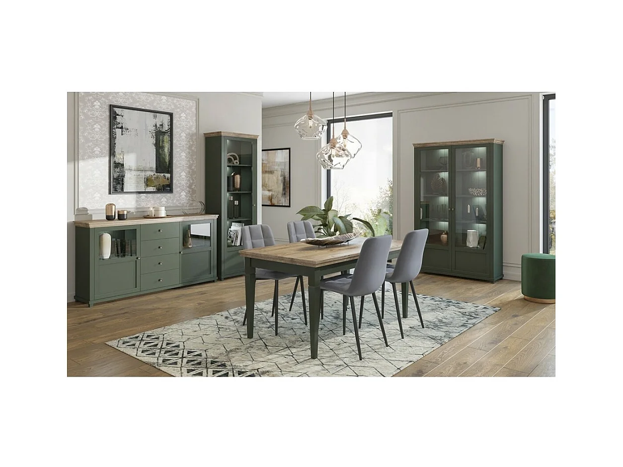 Ensemble de 4 meubles pour salle à manger coloris vert et chêne. Collection ASSIA