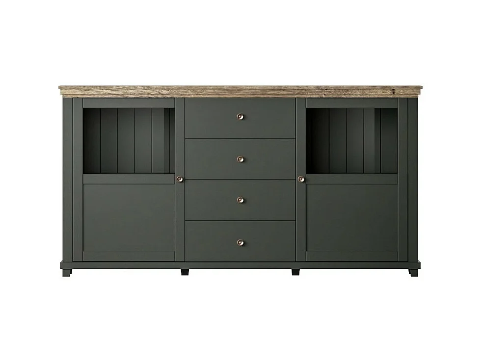 Ensemble de 4 meubles pour salle à manger coloris vert et chêne. Collection ASSIA