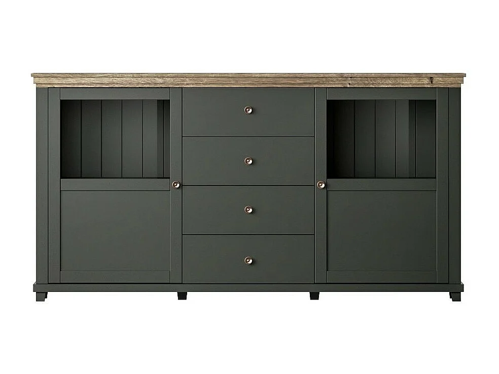 Set van 4 meubels voor eetkamer in groene en eiken kleur. Collectie ASSIA