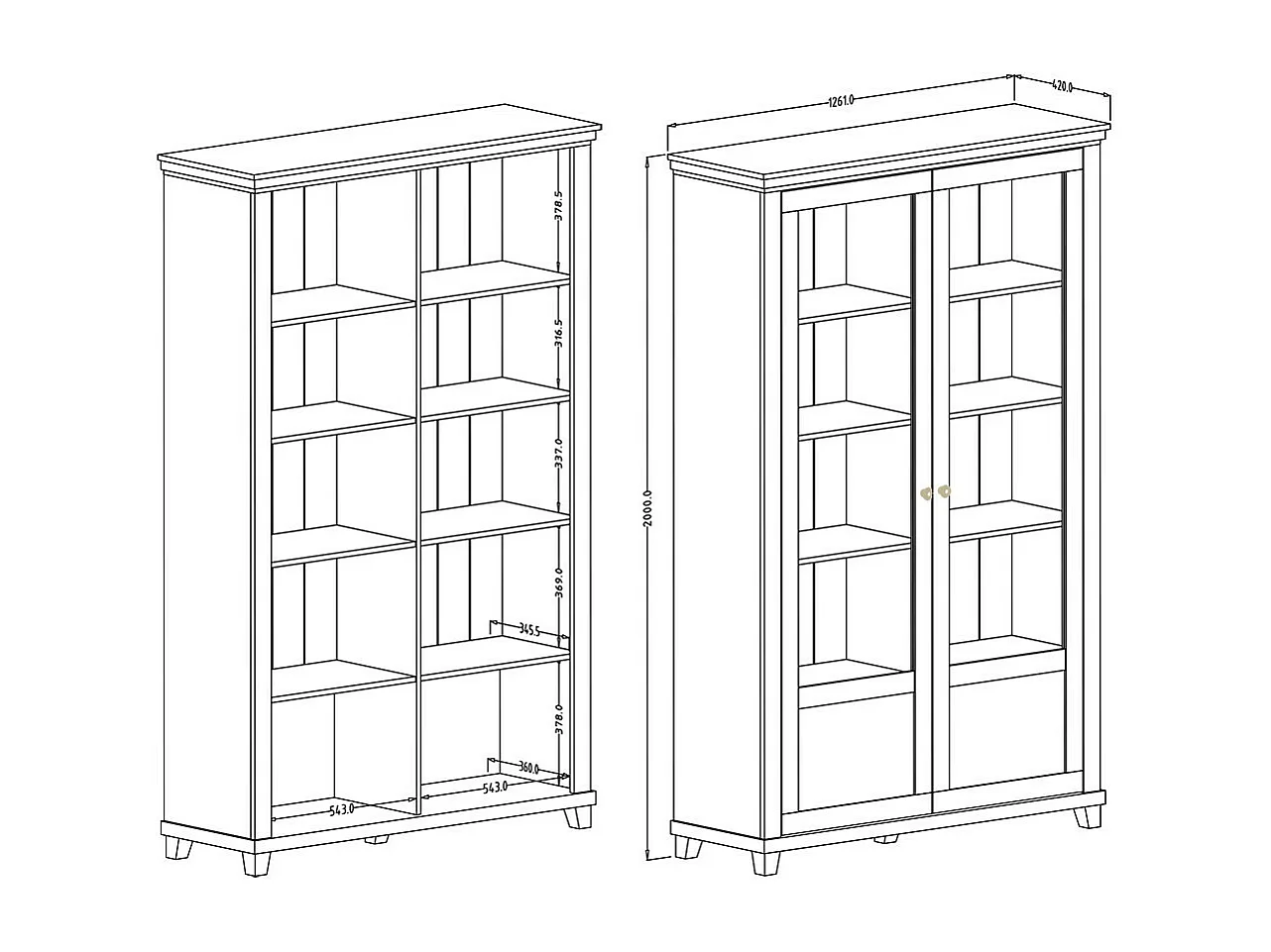 Set van 4 meubels voor eetkamer in groene en eiken kleur. Collectie ASSIA